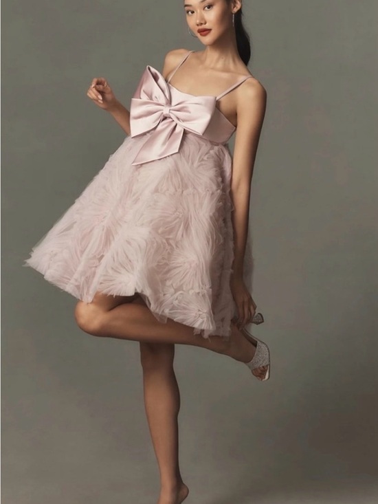 Mac Duggal Dresses & Skirts - Mac Duggal Pale Blush Ruffle Tulle Mini Dress with Satin Bow